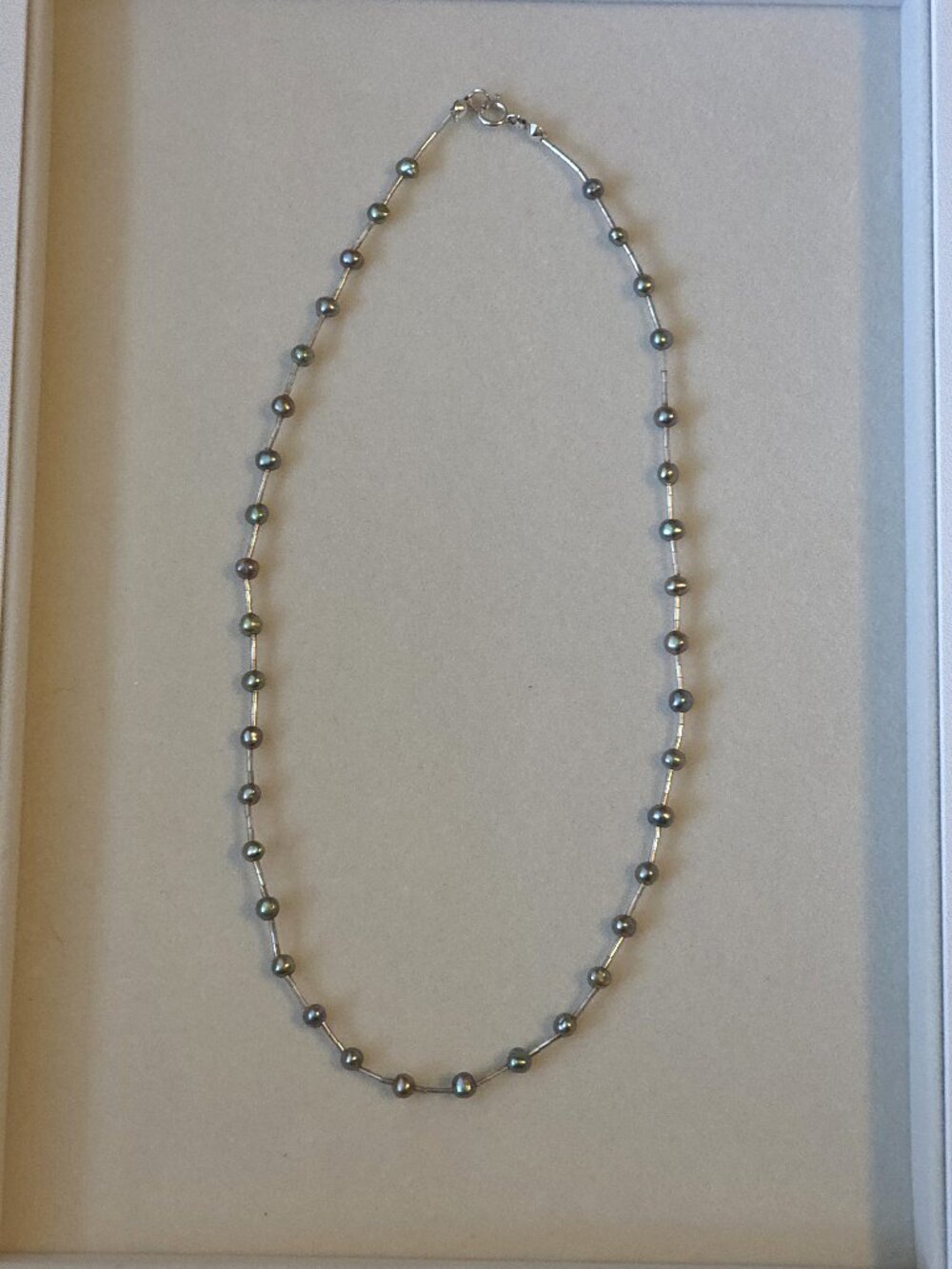 Sterling Silver 925 Dark Pearl Station Necklace 16” Taxco Style